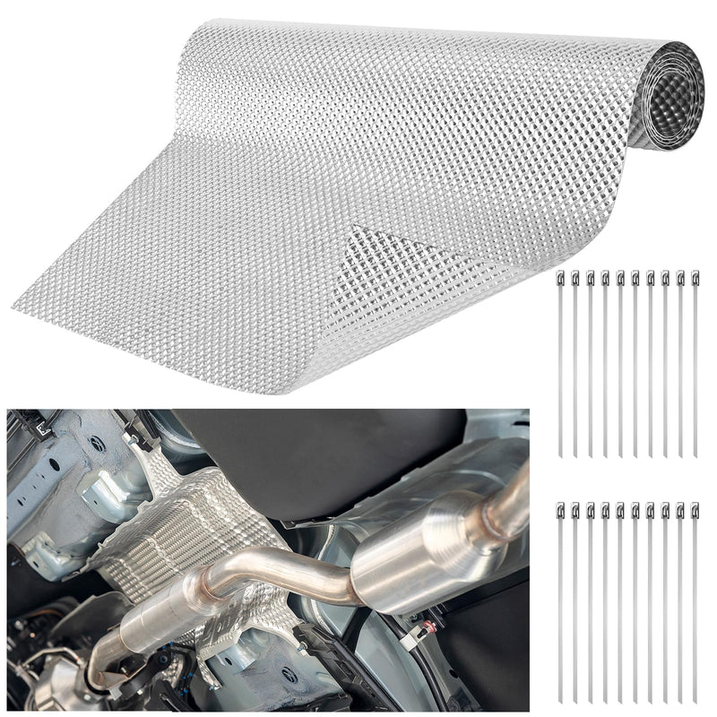 UNIFAMILY Embossed Exhaust Heat Shield Automotive, 12" x 39" Aluminum Exhaust Heat Wrap with 20 Pcs Cable Metal Zip Ties, Exhaust Wrap Heat Barrier Shield, Heat Wrap for Exhaust pipes 12 Inch x 39 Inch