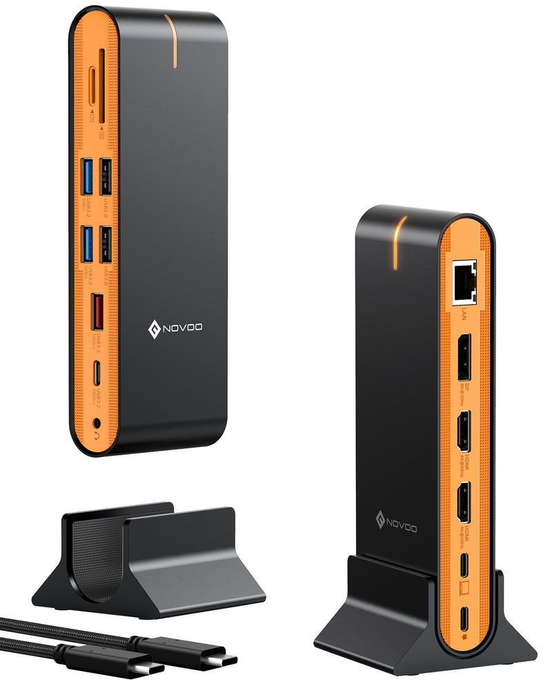 NOVOO 15-in-1 Vertical/Horizontal USB C Docking Station Triple Monitor – 8K@30Hz DP, Dual 4K@60Hz HDMI, 10Gbps USB-A/C, SD/TF, 1Gbps Ethernet,Dual Monitor Adapter Dock for MacBook, Windows Laptops 15 in 1