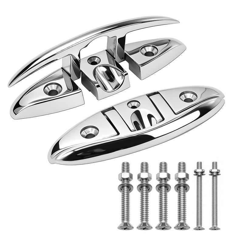 2pcs 6 inch 6" Dock Cleats Marine Boat 316 Stainless Flip Up Cleats Folding Cleat with Screws and Nuts 6" 2pcs