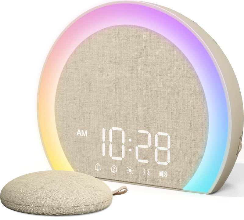 ANJANK Extra Loud Alarm Clock with Wireless Bed Shaker, Vibrating Dual Alarm with Light Wake Up for Heavy Sleepers & Hearing Impaired, 9-Color Night Light, 8 Sounds, 0-100% Dimmer, USB Charger Latte