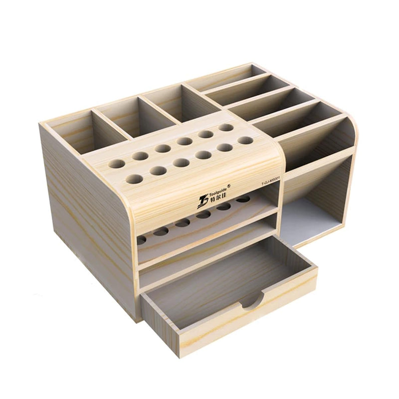  [AUSTRALIA] - HZY Classic Wooden Tool Box with 20 Compartments for Screwdriver, Tweezers, Mobile Phone Repair, Desktop, Home DIY, Brown