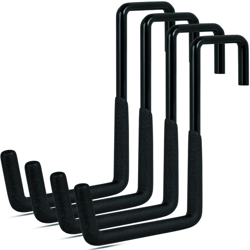 4 Pcs Rafter Hooks, Upgraded Fence Hangers, Heavy Duty Bike Hanger for Garage, Ladder Hook, Black Large S Hooks for Hanging Hose, Plants, Chairs, Bikes, Ladders, Cords and More 4Pcs garage hangers
