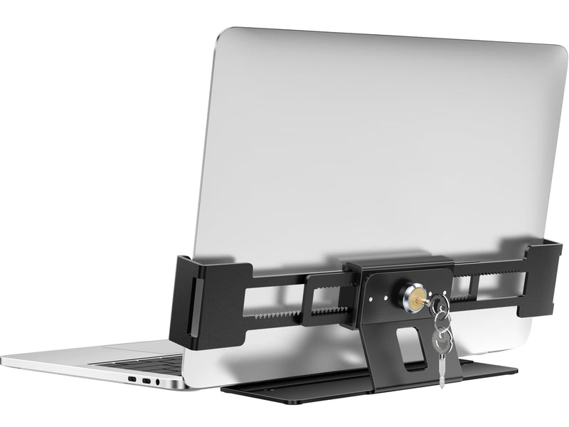 AboveTEK Laptop Locking Station, Premium Aluminum MacBook Security Lock with High-Security Copper Cylinder, Anti-Theft Computer Lock for All 11"-17" No-Slot Notebooks, Non-Slip Base for Public Spaces Black