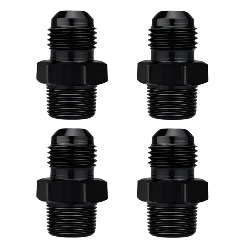 6AN Male Flare to 3/8" NPT Pipe Fitting Adapter Aluminum Straight Black, Pack of 4 6AN to 3/8 NPT