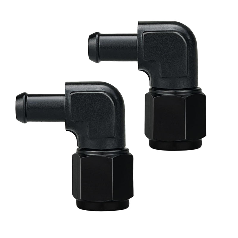 8AN Female to 3/8 Barb 90 Degree Hose Fitting Adapter Swivel Aluminum Black, Pack of 2 8AN to 3/8"