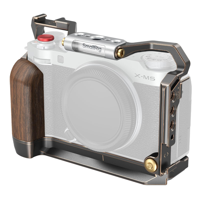 SmallRig Retro Cage for FUJIFILM X-M5, Built-in Wooden Handgrip and Quick Release Plate for Arca, Included Windshield/Hot Shoe Cover/Shutter Release Button - 4892