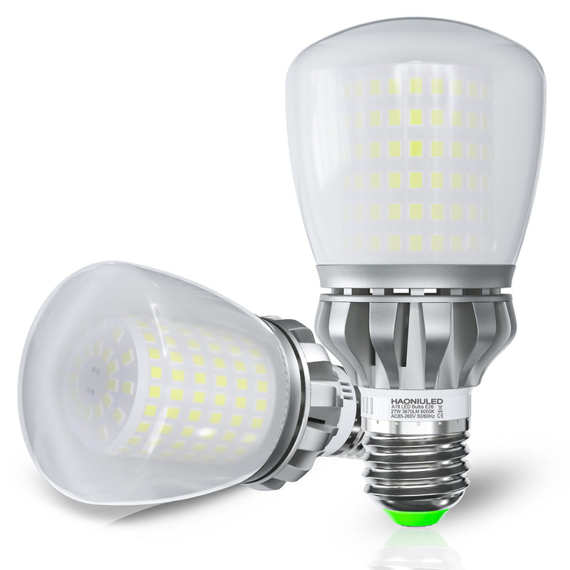 A19 LED Light Bulbs, 3670 Lumens E26 LED Bulb, 250W Equivalent, 6000K Cool Daylight White Non-Dimmable, 22-Year Lifetime, 27W Energy Saving for Home Office Garage Cool Daylight White 6000k