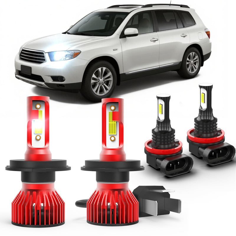 For 2008 2009 2010 Toyota Highlander,High Low Beam Fog Lights Bulbs Combo Pack, 6000K White Plug-and-Play Super Bright Light Bulbs, Pack of 4
