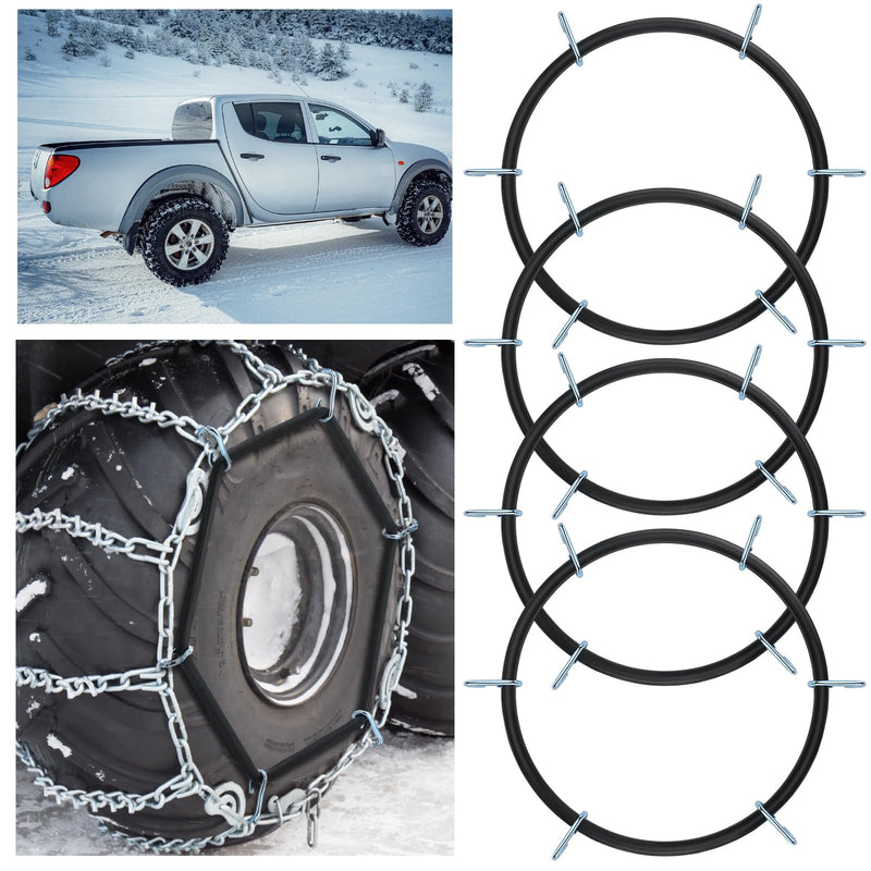 BBTO 4 Pcs Light Truck Traction Chain Rubber Tightener Grip Light Truck/SUV Tire Tensioner Adjuster Tire Chain Tensioner for Wheels/Rims Sized from 16 up to 19.5 Inches in Diameter