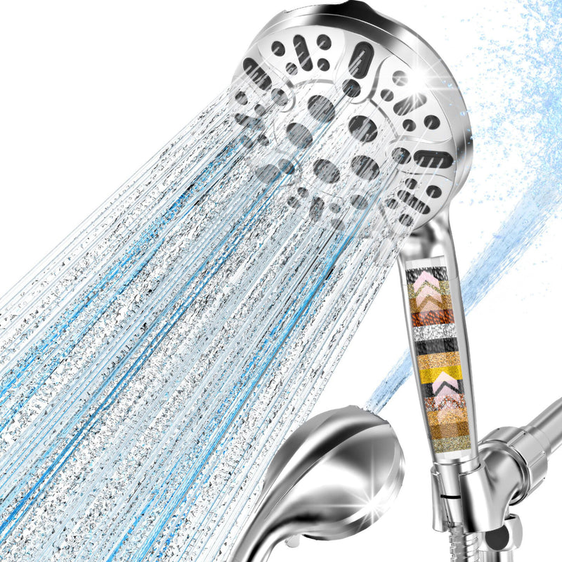 Filtered Shower Head with Handheld, High Pressure 9 Settings Shower Filter Head for Hard Water, Built-in Power Spray,Hard Water Filter Showerhead-Remove Chlorine-Dry Skin,Hair(Premium Chome) Premium Chome