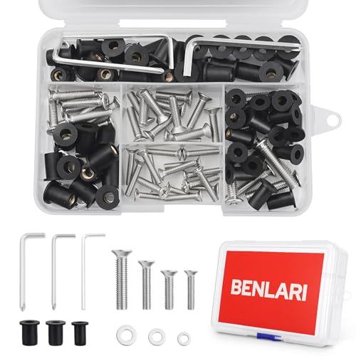Benlari 52 Pairs Well Nut Bolts Kit, 304 Stainless Steel Countersunk Screws M4 M5 M6 TPR Rubber Expansion Nuts Brass Copper Bolts Fit for Kayak Motorcycle Marine Boat Windscreen 160 PCS