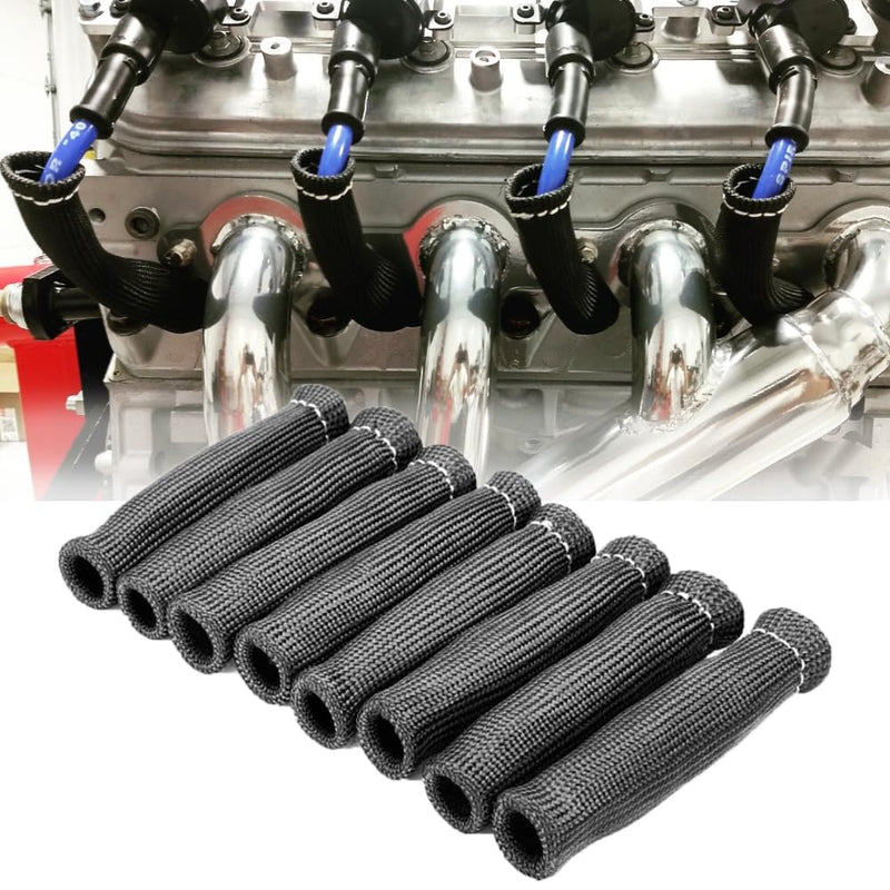 2500° Spark Plug Wire Heat Shield 8 PCS Spark Plug Heat Sleeve 6 Inches Spark Plug Wire Boots Protection Insulator Cover Wrap for LS1 / LS2 Sbc BBC 350 454 Car Truck, Black