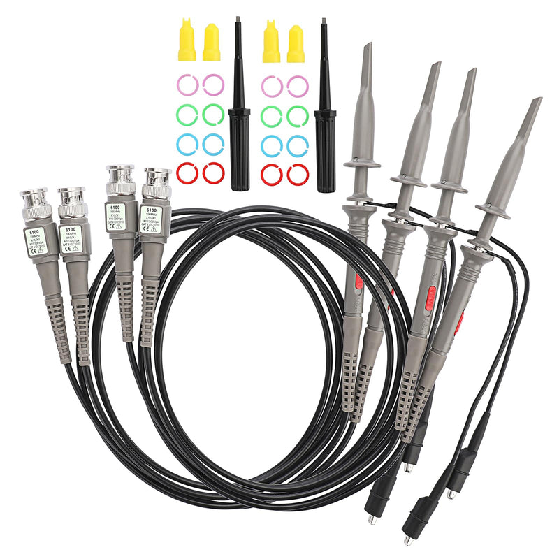 Sumnacon 4Pcs 100 MHz 300V DC High Sensitivity Oscilloscope Clip Probe 10:1 and 1:1 Switchable with Mini Alligator Clip and Ground Lead 3.9x3.9x1.6 Inch