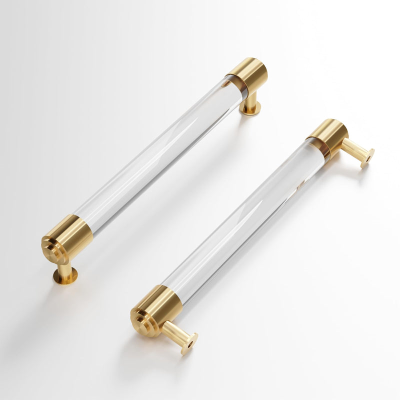 Brass and Acrylic Kitchen Cabinet Pulls 7 in Hole 4Pack Gold and Clear Elegant Drawer Handle Charming Dresser Knob for Closet Cupboard Wardrobe Laundry Room Bathroom Double Hole: 7 Inch