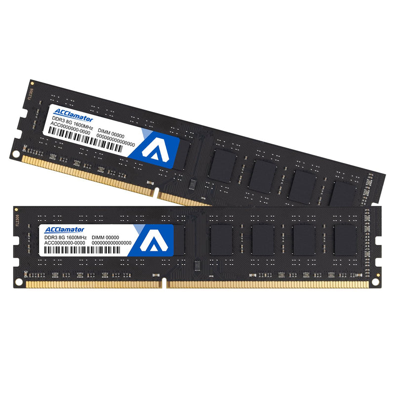 Acclamator DDR3 RAM 16GB (2x8GB) 1600MHz (PC3-12800) CL11 1.5V UDIMM | Non-ECC Unbuffered 240-pin PC Computer Desktop Memory Module Upgrade