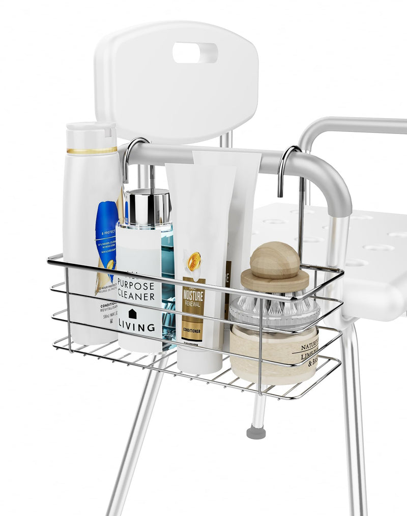 Bathroom Shower Organizer, Chair Upper Hanging Shelf, 304 Stainless Steel Seat Storage Shelf for Elderly Disabled Shower Chair Bench with Armrests