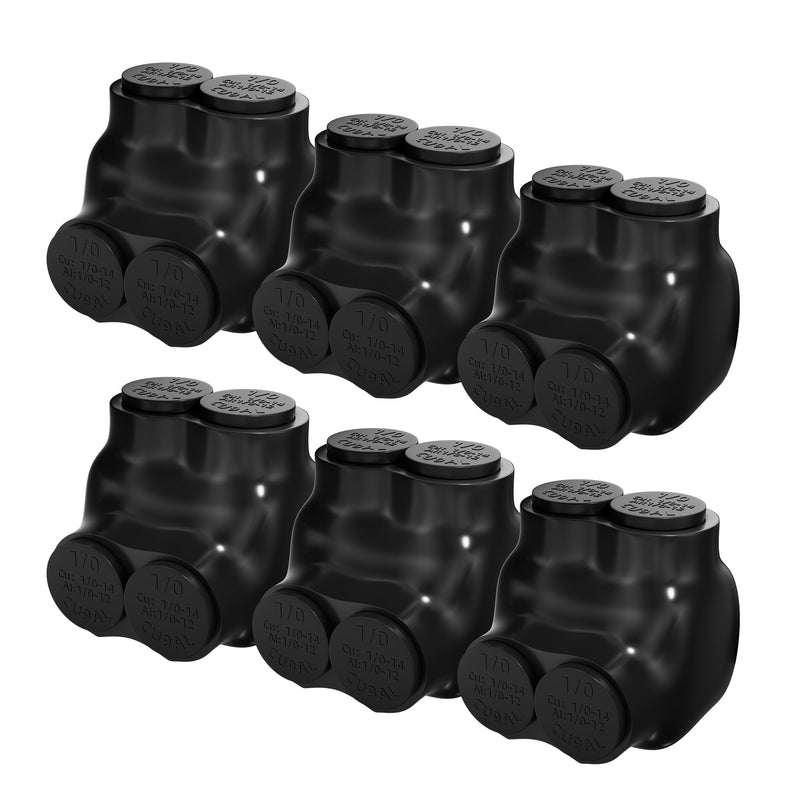 RVBOATPAT 6 Pack 2 Port Insulated Multi Tap Connector 1/0-14AWG Black Insulated Connectors 3/16" Allen Hex Aluminum Wire Connector 6PCS 2 port 1/0-14 AWG