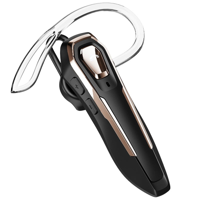 Bluetooth Headset, 36H Talk Time Single Ear Earpiece with | Crystal Clear HD Voice, Dual Mic ENC Noise Canceling, Ergonomic Comfort Fit, Connect 2 Devices for Trucker Driver/Office Gold