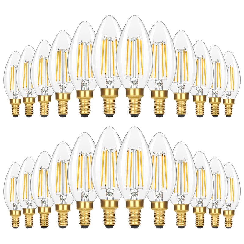 GoBright 24-Pack Dimmable E12 Candelabra Light Bulbs 60 Watt Equivalent, 2700K Soft Warm White 6W LED Chandelier Light Bulb, Super Bright 630LM LED Filament Clear Glass Candle Light Bulbs, No Flicker 24 Count (Pack of 1)