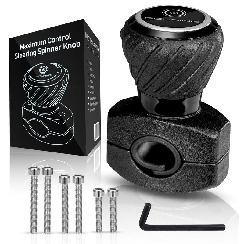 Universal Steering Wheel Spinner Knob - Smooth Black Finish | Fits Steering Wheels 0.5"-1.75" Diameter | Effortless Spinning for Cars, Trucks, Tractors, Boats, Semi-Trucks, Forklift & More
