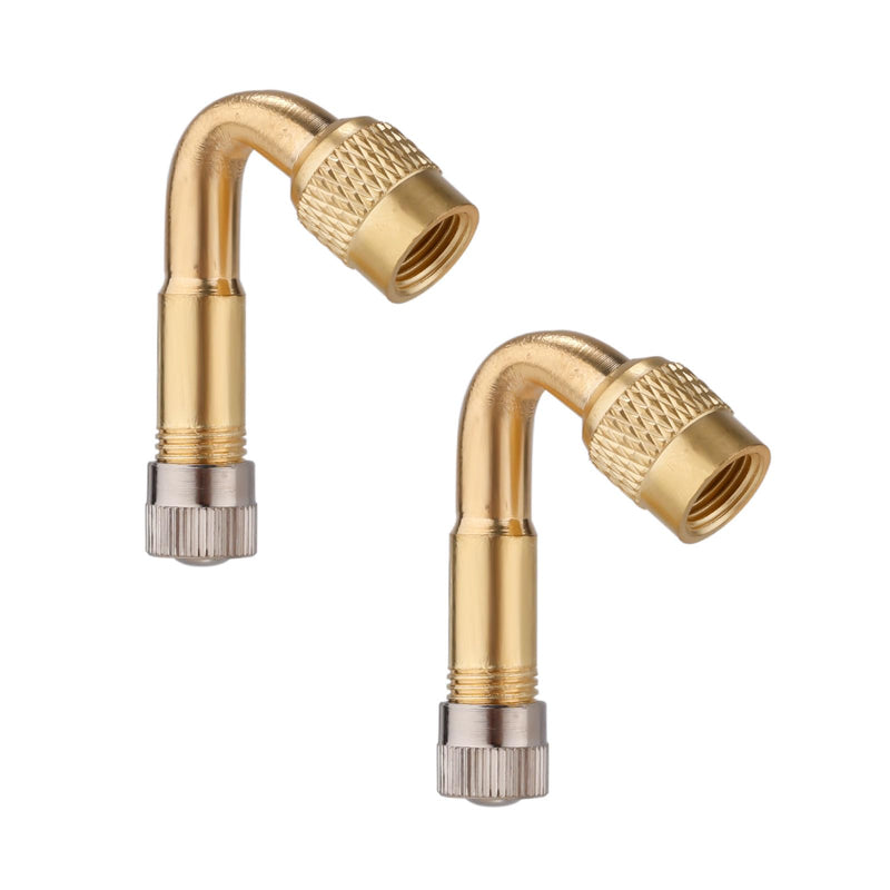 2pcs Tire Valve Extension, 45 Degree Tyre Inflator Valve Extension Adaptor Brass Tire Valve Stem Extenders Valve Stem Adapter for Cars Motorcycles Bicycles RV