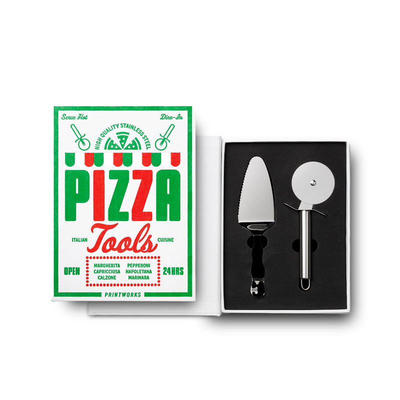 Printworks The Essentials, Pizza Tools – Pizza Cutter & Server Spatula Set with All the Accessories You Need in an Elegant Book-Style Case Pizza Kit