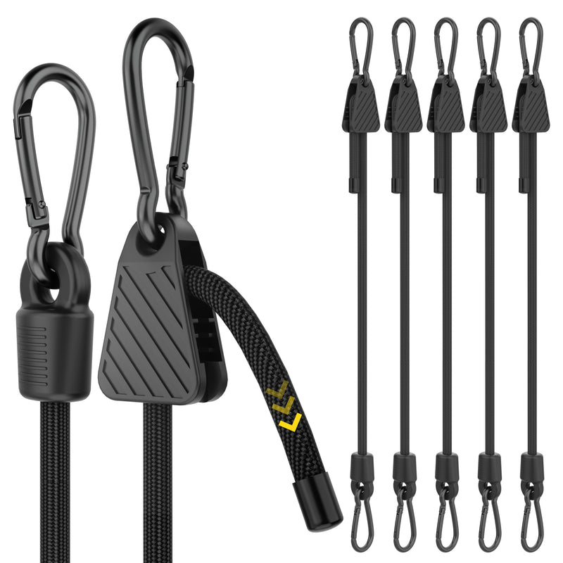 Adjustable Bungee Cords with Hooks, 6 Pack Heavy Duty Outdoor Carabiner Bungee Cord, Black Super Elastic Bungee Straps Easily Adjust from 7" to 48", Great for Cargo, Camping, Bike Racks, Tents 48"- 6 Pack Adjustable