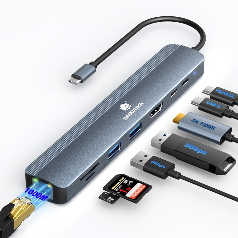 Laptop USB C Hub, 8-in-1 Docking Station, 1000Mbps Ethernet, HDMI 4K60Hz, 2 USB 3.0 + 2 USB-C Ports Adapter, PD 100W MAX Charging(Data), SD/TF Card Reader for MacBook Pro/Dell XPS/HP/Lenovo etc 8-in-1 1000M