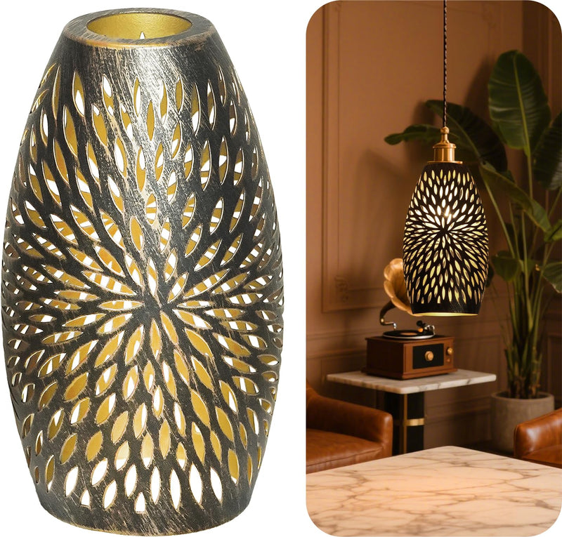 Metal Pendant Lamp Shade, Chandeliers Cover Mini Oval Light Shade Replacement Lampshade Only Light Fixtures for Kitchen Island 1-Pack, 7.8" Height x 4.5" Diameter (Chrysanthemum Pattern) Chrysanthemum Pattern