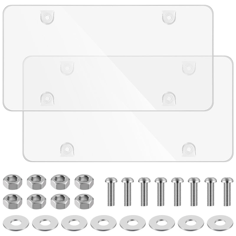 2 Pack Clear License Plate Covers Unbreakable License Plate Protector Clear Flat Cover Frame Shields with Screws 2