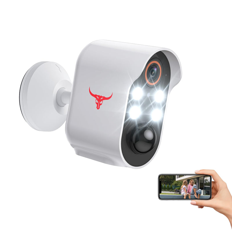 1080p Wireless Security Camera with AI Human Detection, Night Vision, 2-Way Talk, Cloud Storage, Rechargeable Battery Included, Battery Camera for Home Security, 2.4G WiFi 4 Spotlights