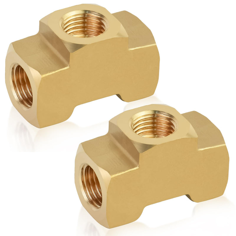 Mupera Upgraded 3/16 Brake Line Fitting - 2 PCS Universal Brass 3-Way Female Brake Line Tee For Inverted Flare Fittings, Brass Tee Fitting, All 3/8"-24 threads Ports 3Way-316X2