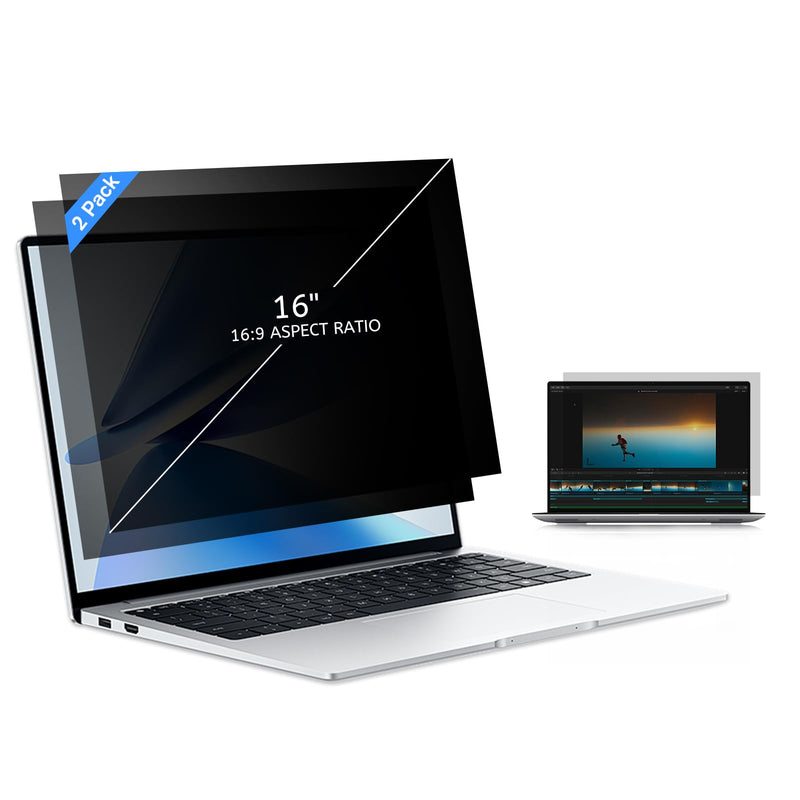 MOBDIK 16 Inch Laptop Privacy Screen Filter for 16:9 Aspect Ratio, Anti-Glare, Anti-Spy, UV Blocking - 2 Pack 16"(16:9)