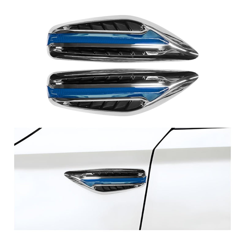 2 PCS Car Hood Vent Trim, Waterproof Stylish Vehicle Air Flow Fender Side Vent Decor Sticker, Durable ABS Plastic Blue