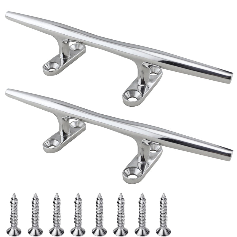 Stainless Steel Boat Dock Cleats 4"/5"/6"/8"/10" Open Base, Marine Grade 316 SS, Rope Cleat, Tie Down, Mooring Accessories with Screws for Boat, Pontoon, Yacht, Deck 5" Silver 2 Pack