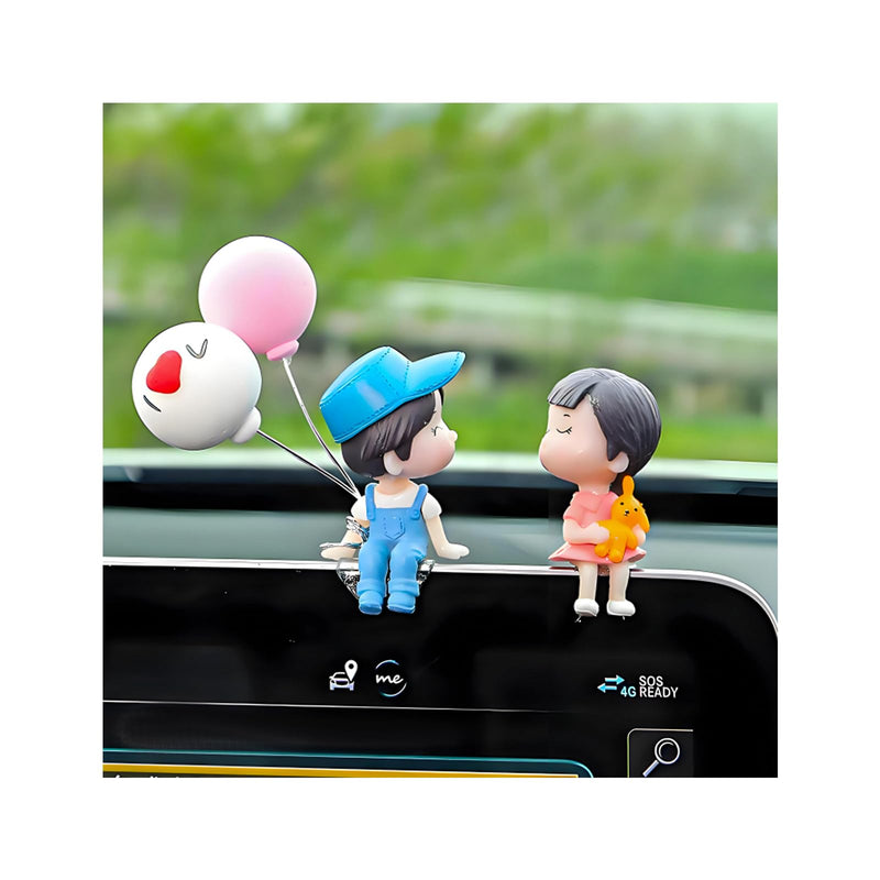 Cute Couple Car Dashboard Decorations, Lovely Couple Kiss Cartoon Figurines Car Ornament, Resin Material Boy Girl Car Interior Decoration with Balloon for Car Dashboard Gifts (Blue) Blue