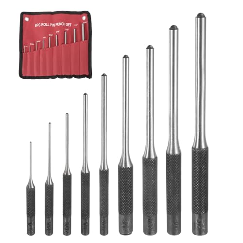 HARFINGTON 9pcs Drive Pin Punch Set 1/16" 5/64" 3/32" 1/8" 5/32" 3/16" 7/32" 1/4" 5/16" Non-marring Drive Pin Punch Cylindrical Alignment Punches with Knurled Grip for Watch Repair Jewelry