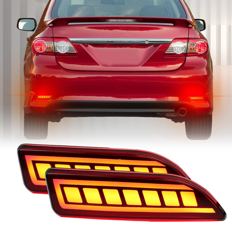 Upgrade LED Rear Bumper Reflectors Light Fog Brake Tail Lamps Compatible with Toyota Corolla 2011 2012 2013 Replace OEM Stock Reflector Sequential Turn Signal Light (RED) RED