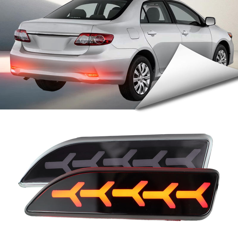 2Pc Full LED Rear Bumper Reflector Lights Kit for Toyota Corolla 2011 2012 2013 Tail Lamp Brake Fog Lamps Daytime Running Light Turn Signal Lamp Accessories (Smoked) Smoked