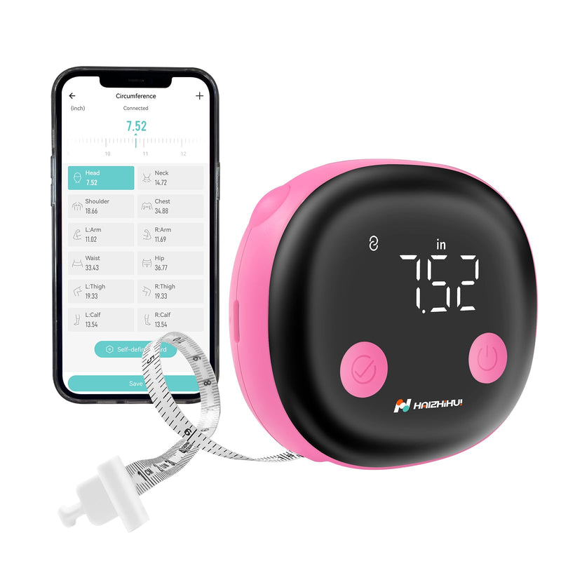 Fitdays Smart Body Tape Measure with Bluetooth Fitdays APP for Body Fat & Muscle Measurement, LED Display,Type-C,Unlimited Users (Pink) PINK