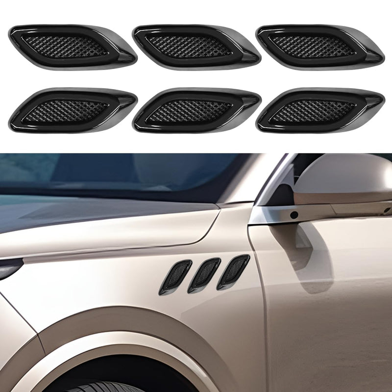 6PCS Car Exterior Hood Side Door Air Vent Cover, Glossy Auto Fenders Trim Intake Grille Decorative Sticker, ABS Hood Spoiler Bumper Side Vent Decal Decoration for Most Cars (Black) Black