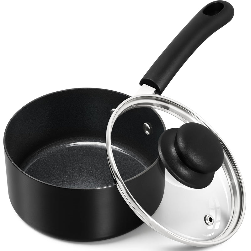 MICHELANGELO Nonstick Saucepan with Lid, Ceramic Sauce Pan Sets, Easy to Clean Sauce Pans, Multi-Purpose Cooking Pots, 1QT, Black