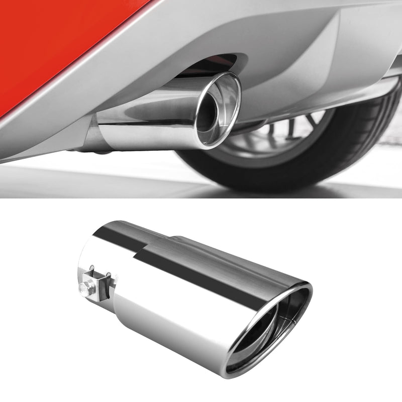 Universal Chrome Exhaust Tip, 1.5"–2.1" Inlet, Stainless Steel, Adjustable Car Muffler Decorative Tip, Fits Pipes with 1.5–2.1" Diameter, 2.24" Outlet, 5.76" Long, Straight Pipe Kit Straight-Silver