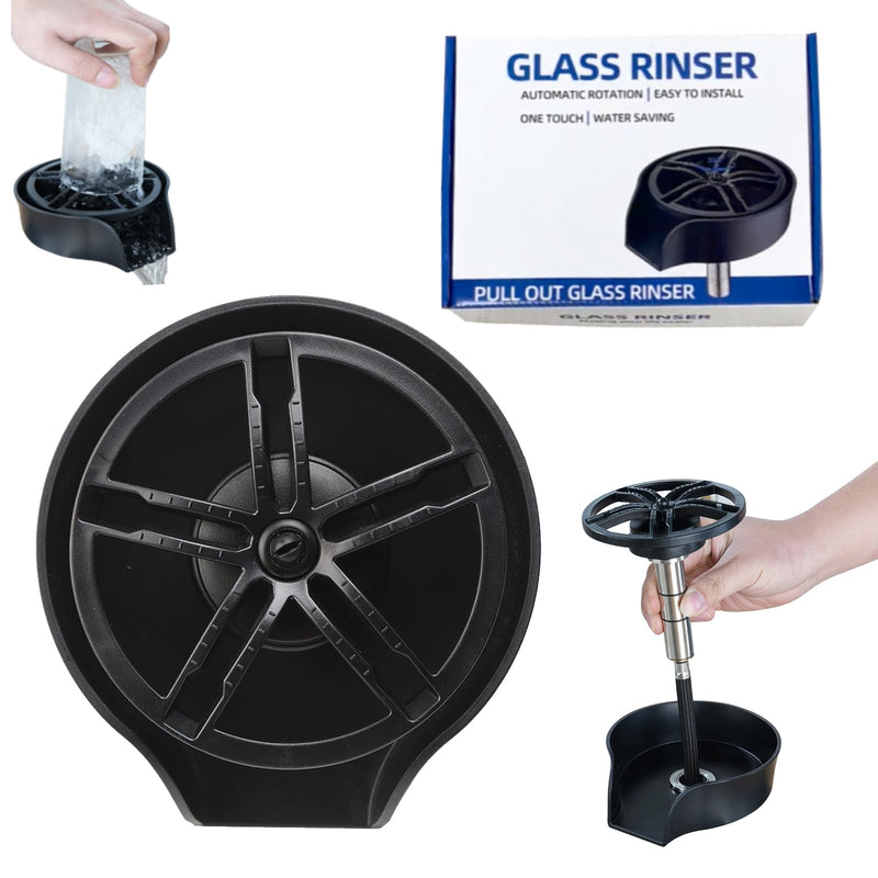 Glass Rinser for Kitchen Sink Glass Rinser with Pull-Out Spray High Pressure 360° Rotating Faucet Glass Rinser Cup Cleaner Bottle Washer for Bar Cafe Sink Black