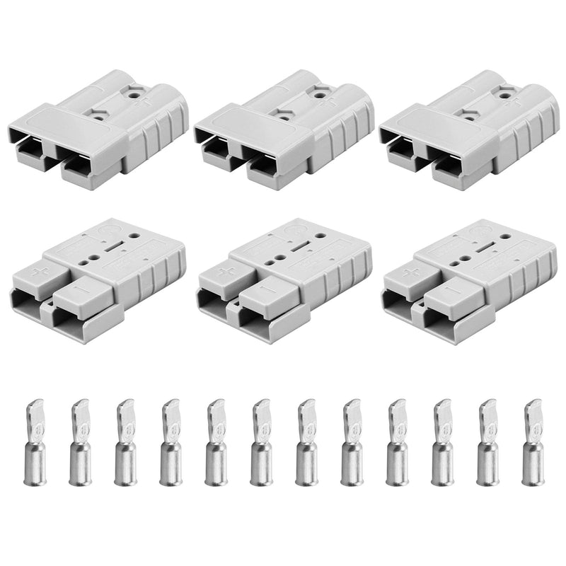 50A-600V Battery Quick Connect/Disconnect with 7/8/10/12 AWG, 6PCS Jumper Cable Plug Connector, Compatible with Anderson Connector for Rescue Winch, Motor Recovery, Winch Trailer, Traction System 50A Grey 6