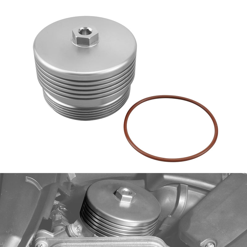 Bevinsee Oil Filtrar Housing Cover 11427525334 Compatible with BMW E90 E92 E91 E93 E60 E81 E82 E87 E88 320i 323i 325i 328i 335i 330i 523i 525i 528i 530i 535i N52 N54 N55 S55 Engines, Aluminum, Silver