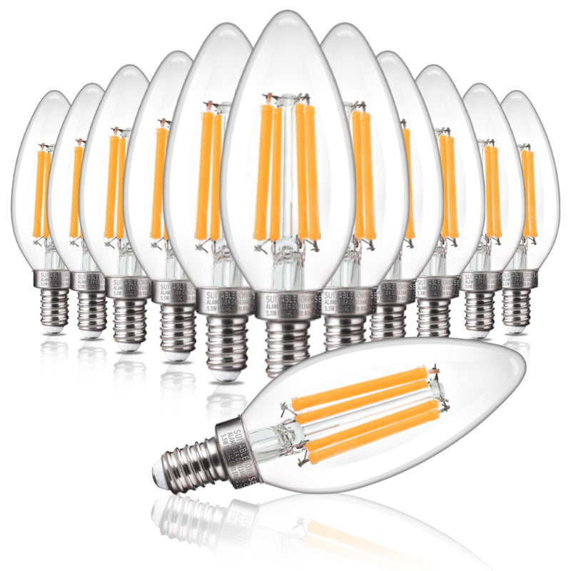 ALAMPEVER 12 Pack Chandelier Light Bulbs 100 Watt Equivalent, 800LM Bright Dimmable LED Light Bulb, E12 Base, 2700K Soft White, B11 Type, 5.5W, Ideal for Living Room, Bedroom, Dining Room 100w 2700k Soft White 12 Count (Pack of 1)