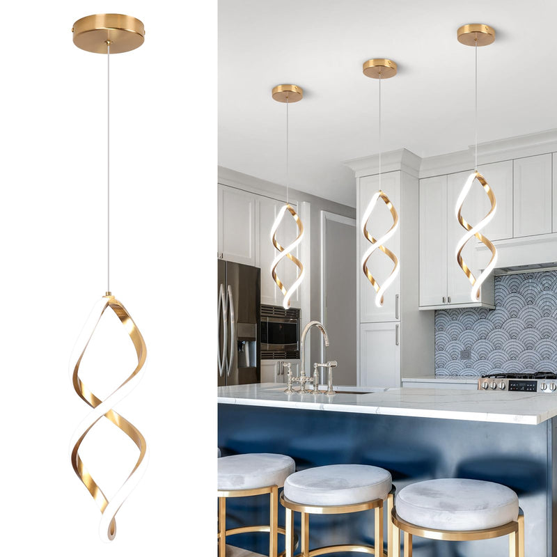 Gold Led Pendant Lights Kitchen Island,5500K Modern Led Pendant Lighting Over Island, Adjustable Hanging Pendant Light Fixtures for Kitchen Bedroom Dining Room Sink, 1 Pack Gold