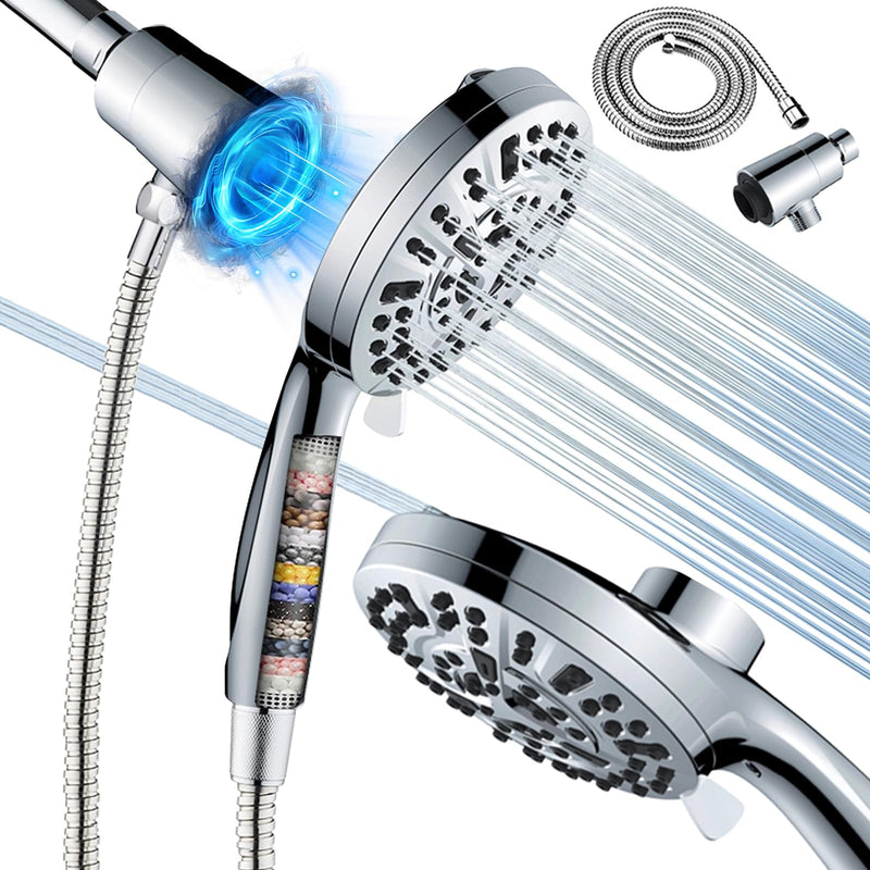 High Pressure Magnetic Shower Head with Handheld - Filtered Shower Heads with Hand Held Spray - 10 Modes Shower Head with 6 ft. Hose - Anti-Clog Nozzles,Bracket Brass Ball Joint, Silver With Magnetic Holder