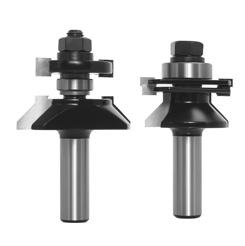 2pcs V-Joint Tongue & Groove Bit Set 1/2 Shank, Carbide Tip, Cabinet Door Rail and Stile Bevel Shaker Cutters, for Woodworking Making Door & Windows Frame 1/2 Shank-A